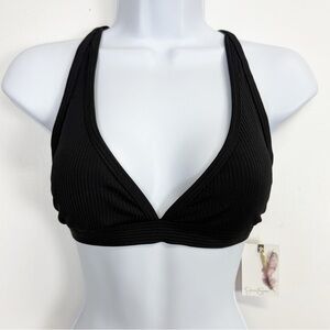 Jessica Simpson Bikini Top Womens Small Black Textured Solid Triangle X Back NWT
